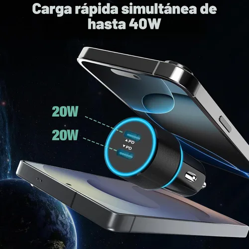 Vista 2 de Paquete de 6 cargadores de coche USB C, carga rápida de 40 W para iPhone 17/16 Pro Max/Plus/16 SE/15/14, Samsung Galaxy S25 Negro