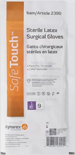 Vista 2 de Guantes quirúrgicos/cirujanos de látex sin polvo, talla 9, estériles, 50 pares/caja