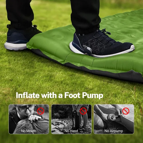 Vista 12 de OGERY Colchoneta de dormir para campamento, almohadilla de dormir reforzada extra gruesa de 6 pulgadas con almohadas y bomba de pie integrada Azul