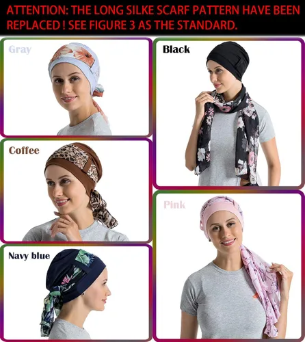 Vista 7 de Forro de algodón de bambú para mujer, con bufandas sedosas para el cáncer, pérdida de cabello, gorras de sueño