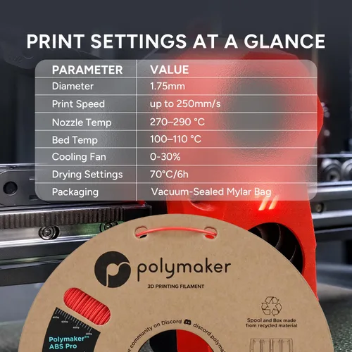 Vista 8 de Polymaker Filamento ABS Pro para impresora 3D de 0.069 pulgadas, color negro, ABS de grado de ingeniería de 2.2 lbs con alta resistencia al calor