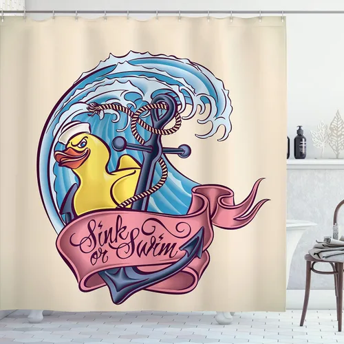 Vista 81 de Ambesonne Cortina de ducha de gaviotas, cielo nublado y gaviota voladora, imagen de meteorología de paisaje nublado, juego de decoración de baño