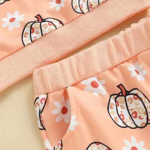Vista 7 de FIOMVA Halloween Baby Girl Outfit Pumpkin Print Sweatshirt Pants Set Cute Toddler Fall Winter Long Sleeve Shirt Clothes