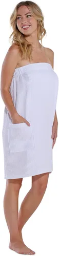 Vista 2 de Turquaz Linen Lightweight Knee Length Waffle Robes For Women Spa Bath Waffle Body Wrap Towel with Adjustable Touch Fastener