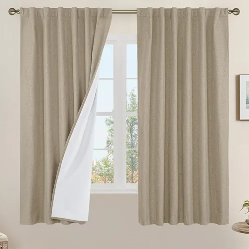 Vista 150 de LAMIT Cortinas opacas cortas de lino de 30 pulgadas para ventanas de cocina sobre el fregadero, cortinas de café texturizadas de lino marfil