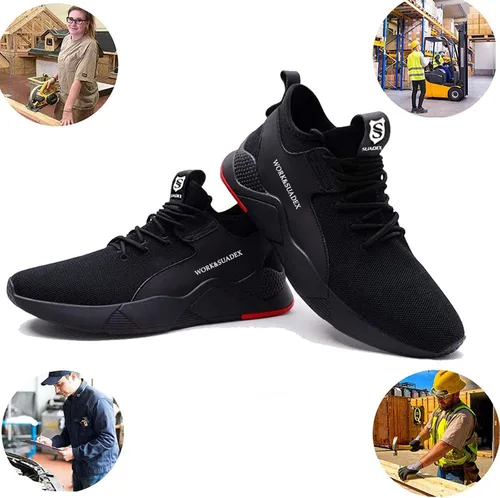 Vista 5 de SUADEX - Zapatos de trabajo indestructibles con punta de acero para hombres y mujeres, ligeros, a prueba de punciones, ventilados