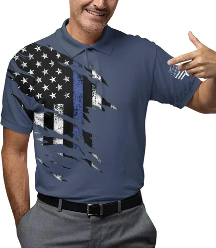 Vista 5 de Camisas de golf para hombre Funny Crazy Polo Bandera americana impresa