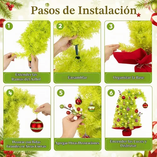 Vista 7 de Mini árbol de Navidad caprichoso de 2 pies con luces, bolas de bayas, 8 Verde lima