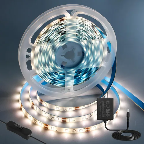 Vista 27 de Resistente al agua IP65, tira de luz LED flexible impermeable de 12 V, tiras de luz LED cortables de 16.4 pies, 300 unidades de cadena de Blanco