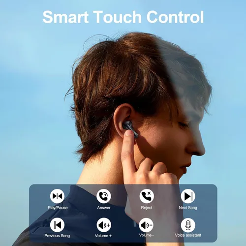 Vista 7 de Auriculares inalámbricos con cancelación de ruido Bluetooth 5.3, auriculares deportivos con micrófono integrado, IPX7 impermeable y pantalla LED