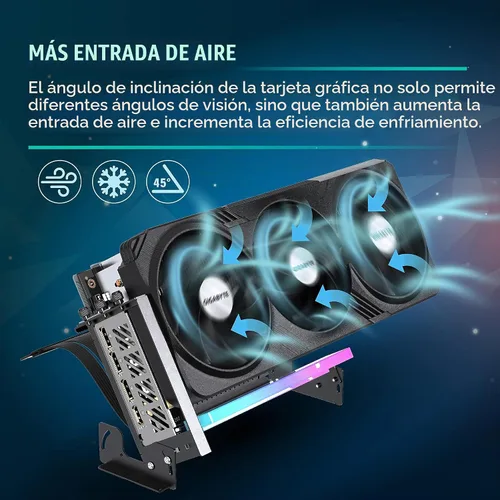 Vista 6 de EZDIY-FAB Soporte de montaje de GPU PCIe 4.0 con módulo LED ARGB, ajuste multiángulo con cable elevador, compatible con RTX4090, 4080, 4070ti