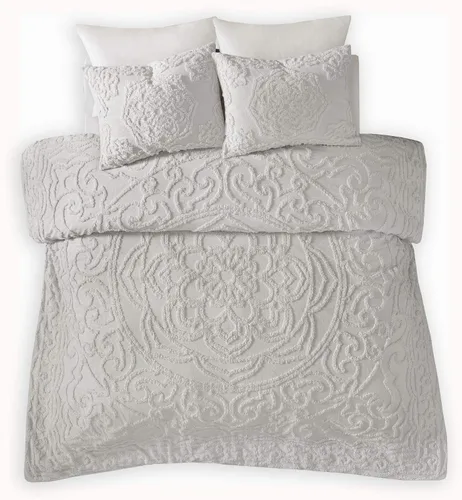 Vista 8 de Madison Park Laetitia - Juego de edredón 100 % algodón, diseño de medallón copetudo de felpilla para todas las estaciones, ropa de cama acogedora