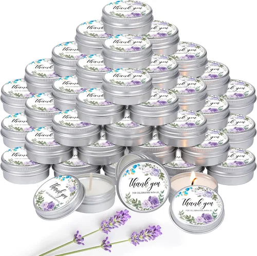 Vista 17 de MTLEE 50 piezas de velas de boda azules florales, regalos de favores para invitados, 1 oz de cera de soja con aroma a lavanda, velas aromáticas
