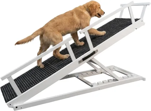 Vista 13 de Rampa para perros para cama, 7 niveles ajustables (13-37 pulgadas), rampa para perros de madera de abedul para cama alta, sofá, plegable de 60
