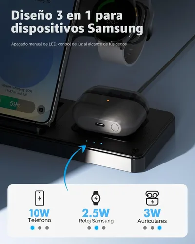 Vista 7 de Estación de carga 3 en 1 para Samsung, soporte de cargador inalámbrico