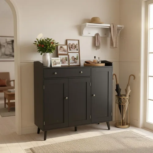 Vista 4 de DIYART - Cómoda grande para zapatos en negro, con capacidad para calzado hasta la talla 16, armario de almacenamiento de zapatos con 3 puertas y 1