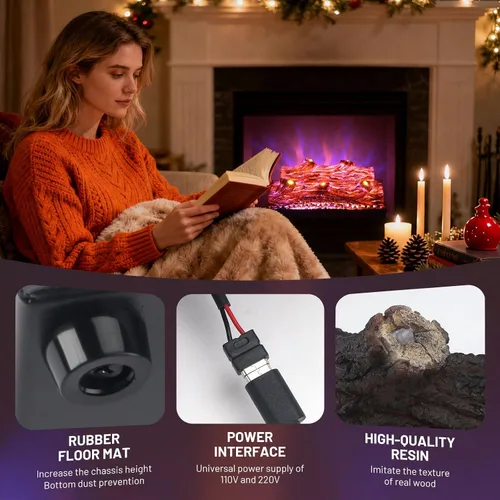 Vista 6 de Chimenea eléctrica con efecto de llama realista, bloque de llama incrustado de 21.46 x 9.45 x 8.27 pulgadas, control remoto USB, colocación