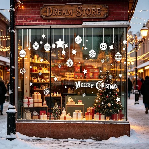 Vista 6 de Adhesivos para ventana de Navidad, copos de nieve, decoraciones de bolas de Navidad grandes para vidrio, calcomanías de invierno de país