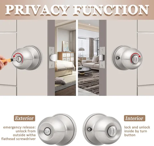 Vista 4 de Probrico Paquete de 1 pomo redondo para puerta de cama/baño, función de privacidad para baño/dormitorio, manija
