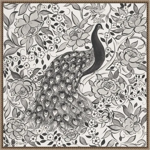 Vista 19 de Amanti Art Framed Canvas Wall Art 16x16 Peacock Garden III BW by Miranda Thomas, Framed Wall Art Canvas, Animals Artwork, Modern Decor, Small Poster