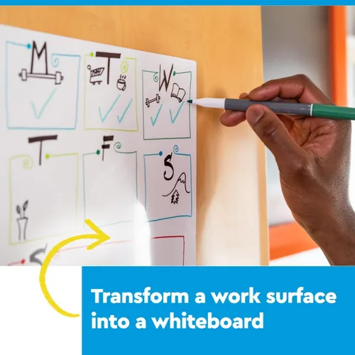 Vista 5 de Post-it Hojas de pizarra blanca fáciles de borrar, paquete de 2, 9.1 x 9.1 pulgadas, pizarra blanca instantánea, uso de borrado en seco y marcadores