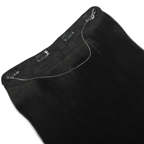 Vista 4 de Extensiones de cabello humano de 14 pulgadas, color negro, largo, lacio, alambre invisible con alambre transparente, 4 clips de seguridad