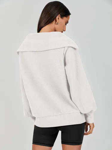 Vista 3 de ANRABESS Sudadera de manga larga con cremallera de un cuarto para mujer, sudadera de manga larga con media cremallera, moda 2024
