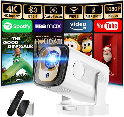 Vista 11 de Mini proyector 4K compatible con 1080P FHD - Keystone automático 270° giratorio, WiFi 6 y Bluetooth 5.2, Smart Android TV OS, proyector portátil