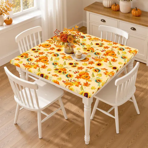 Vista 58 de Smiry Mantel rectangular, impermeable, elástico, ajustable para mesas de 4 pies, manteles de vinilo con parte trasera de franela lavable