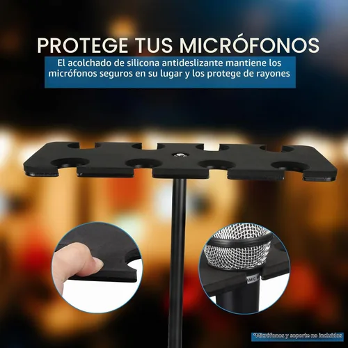 Vista 4 de Soporte para micrófonos múltiples, hasta 8 micrófonos, soporte ideal para organizar escenarios y exhibiciones, con adaptador roscado de 3/8"-16