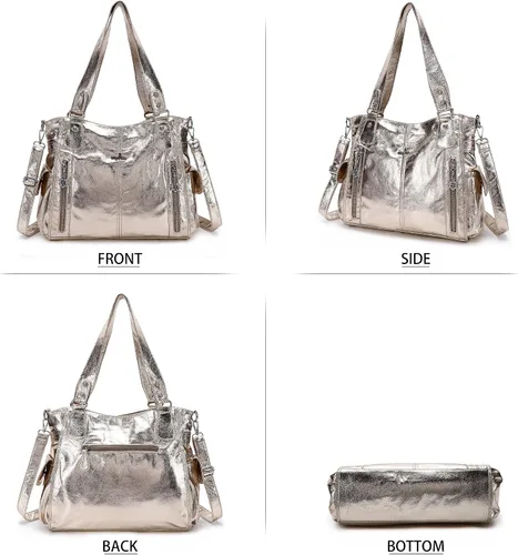 Vista 4 de Angel Kiss Bolsos para mujer con tiras en la parte superior, bolso estilo Hobo, bolsas de hombro espaciosas y casuales, cartera estilo Tote de PU