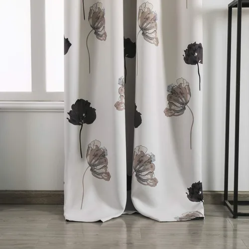 Vista 2 de Taisier Home - Cortinas de oscurecimiento para ventana, de ojales, diseño de pintura tradicional china de tinta con hojas estilizadas y flores, obra