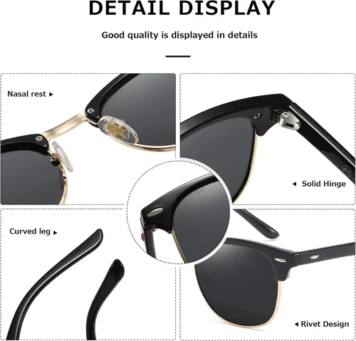 Vista 5 de AEVOGUE Gafas de sol polarizadas para mujeres y hombres marco semiresim gafas de sol retro AE0369