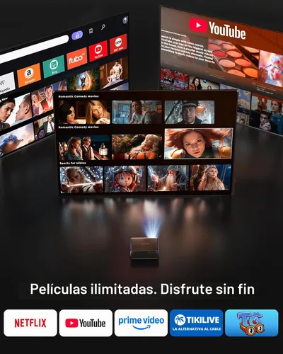 Vista 2 de Proyector inteligente 1000 ANSI/compatible con Netflix: proyector 4K con WiFi 6 y Bluetooth de 2 vías, enfoque automático AI y Keystone, audio Dolby