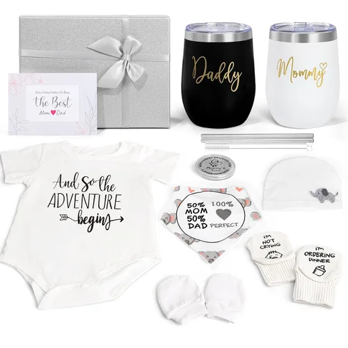 Vista 10 de Regalos para mamá nueva para mujeres, mejores regalos de embarazo con juego de vasos para mamá y papá para madres primerizas, futuros padres