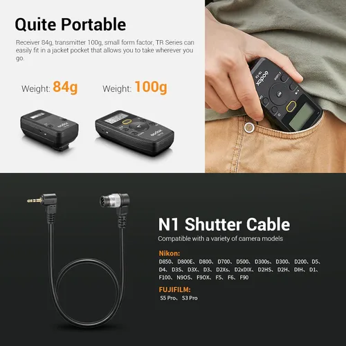 Vista 4 de Godox TR-N1 TR-N3 - Liberación remota del obturador para Nikon, intervalómetro de liberación de obturador inalámbrico compatible con Nikon Z9 Z7 Z6