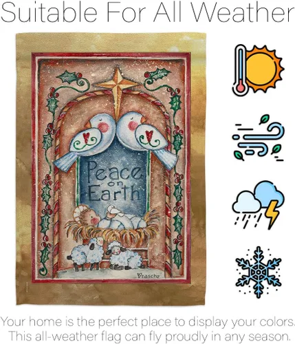 Vista 6 de Bandera de palomas de la paz en la tierra, decoración de pesebre, pancarta de invierno para colgar en la pared, hogar, porche, exterior, tapiz