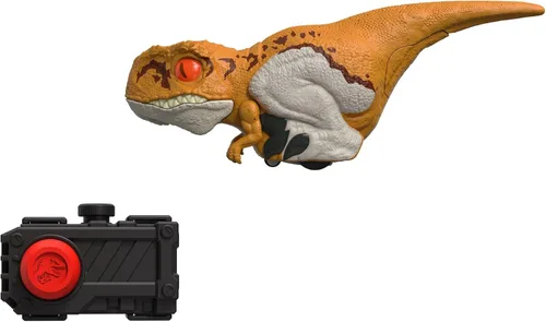 Vista 8 de Mattel Jurassic World Dominion - Juguete de dinosaurio sin jaula con movimiento y sonido controlados por clicker, figura de acción de dinosaurio rojo
