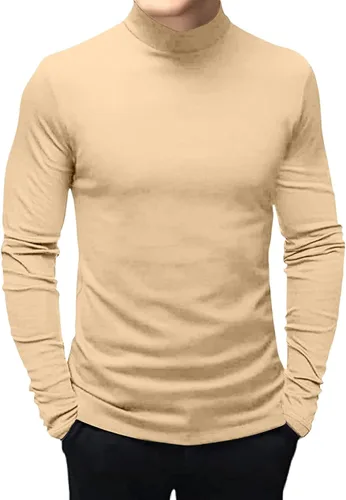 Vista 9 de Mens T Shirt Long Sleeve Basic Mock Turtleneck Pullover Thermal Solid Tops Verde militar