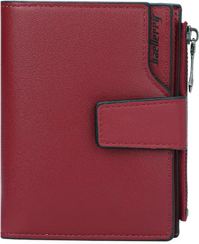 Vista 16 de Cartera pequeña para mujer, de piel, plegable, compacta, con bloqueo RFID, con bolsillo con cremallera para monedas, A01 Rojo Vino, Classic