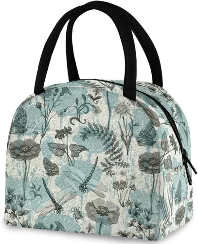 Vista 29 de Bolsa de almuerzo reutilizable con diseño de panal de abeja vintage, con bolsillo frontal, cierre de cremallera, bolsa térmica térmica