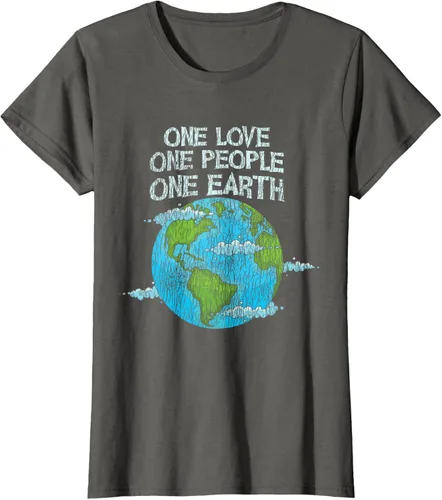 Vista 7 de Vintage One Love One People Planet Cambio climático Día de la Tierra Camiseta Negro