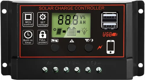 Vista 8 de Controlador de carga solar MPPT 100A, 12/24/36/48V, pantalla LCD, USB dual, negro