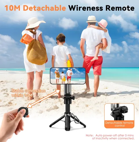 Vista 5 de Palo selfie magnético para iPhone, trípode multifuncional de bolsillo 4 en 1 con rotación de 360°, soporte de agarre para mango de teléfono, control