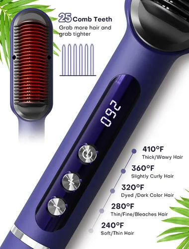 Vista 6 de Handor Cepillo alisador de cabello Pro Ionic para mujer, 9 ajustes de temperatura con pantalla LED, calor rápido de cerámica Hot Tech, 250°F-410°F