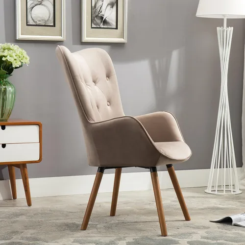 Vista 4 de Roundhill Furniture - Silla decorativa doarnin contemporánea de terciopelo sedoso con respaldo de botones, Tela, Chocolate
