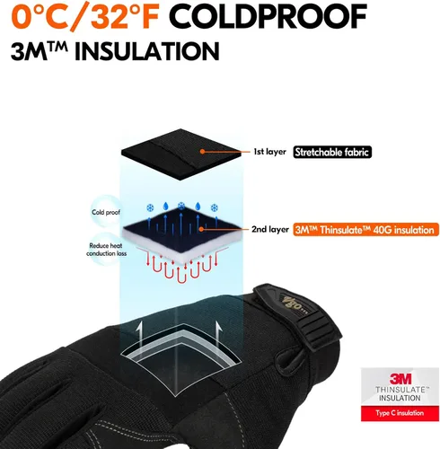 Vista 2 de Vgo... 32℉ or Above Lined Winter Warm Work Gloves,Synthetic Leather,Freezer Work Gloves, High Dexterity(SL8270F)