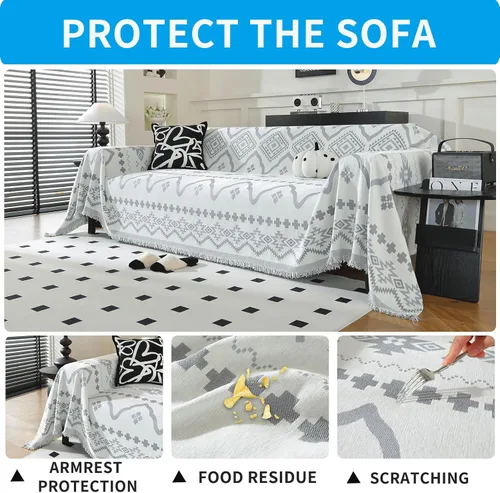 Vista 3 de Fundas Boho para Sofá Antideslizantes, Fundas de Sofá Lavables para Sofá de 3 Cojines, Funda Manta para Sofá Seccional Apta para Mascotas, Protector