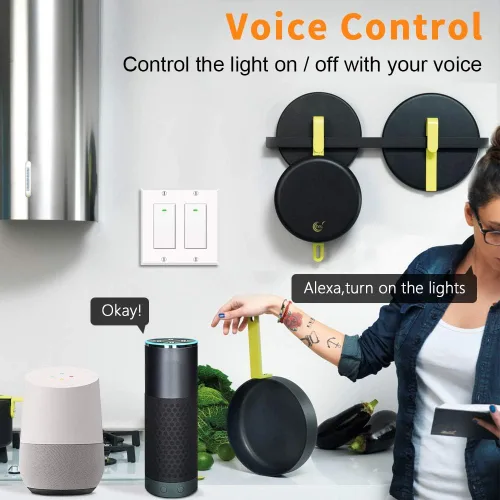 Vista 3 de Interruptor inteligente, interruptor de luz inteligente WiFi compatible con Amazon Alexa y Google Home, necesita cable neutro, con control remoto