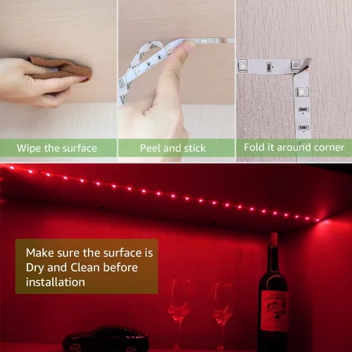 Vista 9 de Tira de luces LED alimentadas por batería, 5050 2M/6.6 pies, tira de luz LED RGB flexible que cambia de color, 60 LED de 5 V alimentada por batería